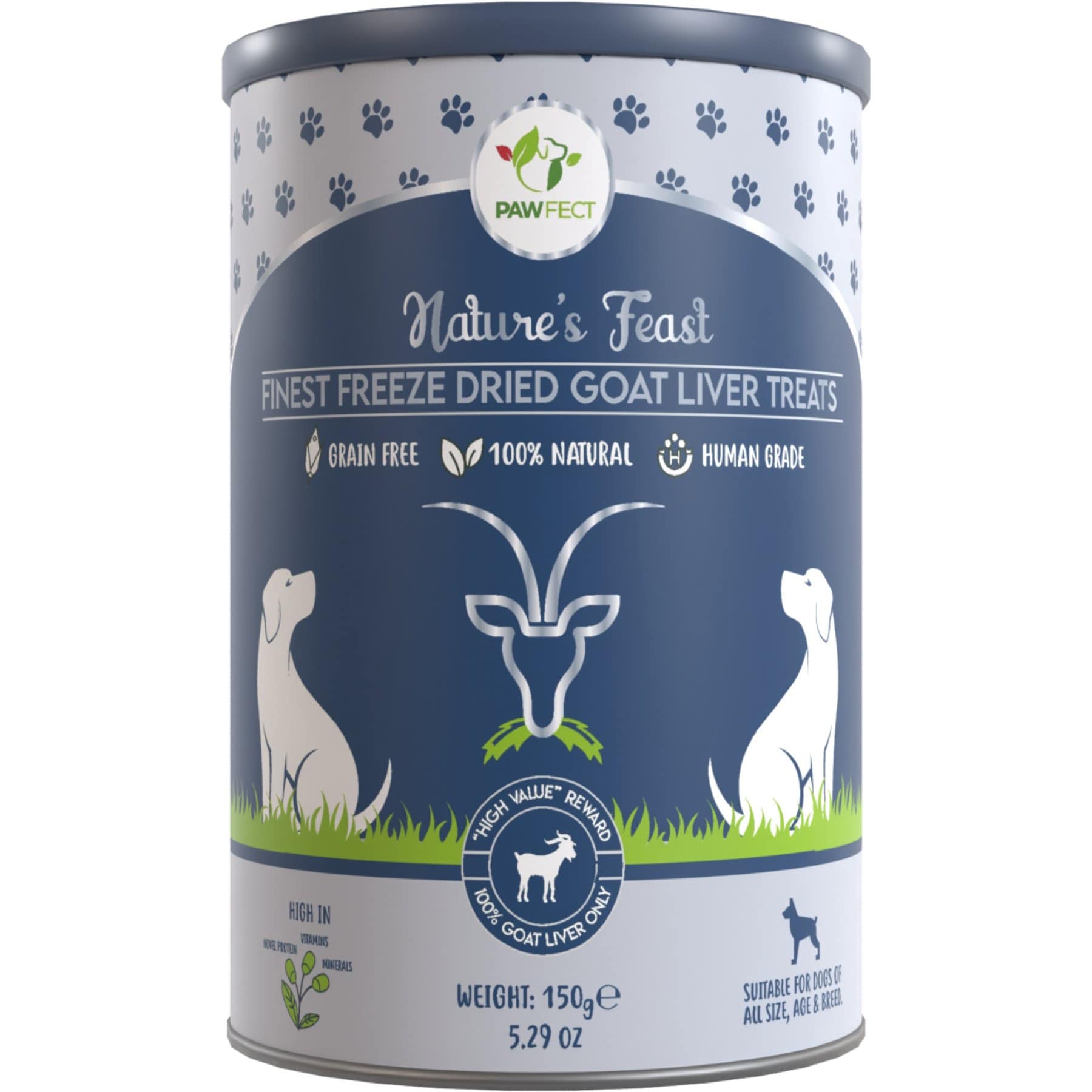 Pawfect Nature's Feast All Natural Grain-Free Goat Liver Freeze-Dried Single Ingredient Dog Training Treats, 5.29-oz canister