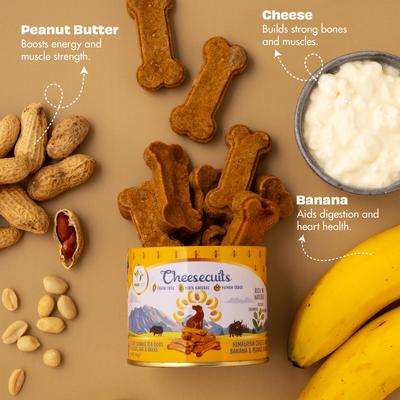 Show full view: Pawfect All natural Grain-Free Cheese Biscuits with Banana, Peanut butter & Eggs Crunchy Dog Training Treats, 3.53-oz tin slide 4 of 8
