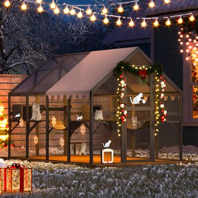 Show full view: Coziwow Outdoor Walk-in Catio Cat Exercise Pen, Grey slide 9 of 12