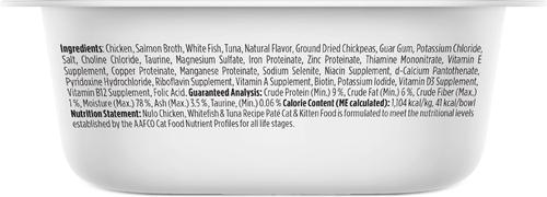 Show full view: Nulo Chicken, Whitefish, & Tuna Recipe Grain-Free Pate Wet Cat & Kitten Food, 2.64-oz cup, case of 10 twinpack slide 3 of 8