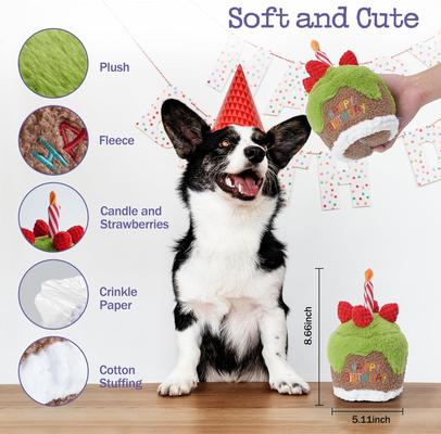 Show full view: Nocciola Matcha Strawberry Birthday Cake Plush Dog Toy slide 5 of 9