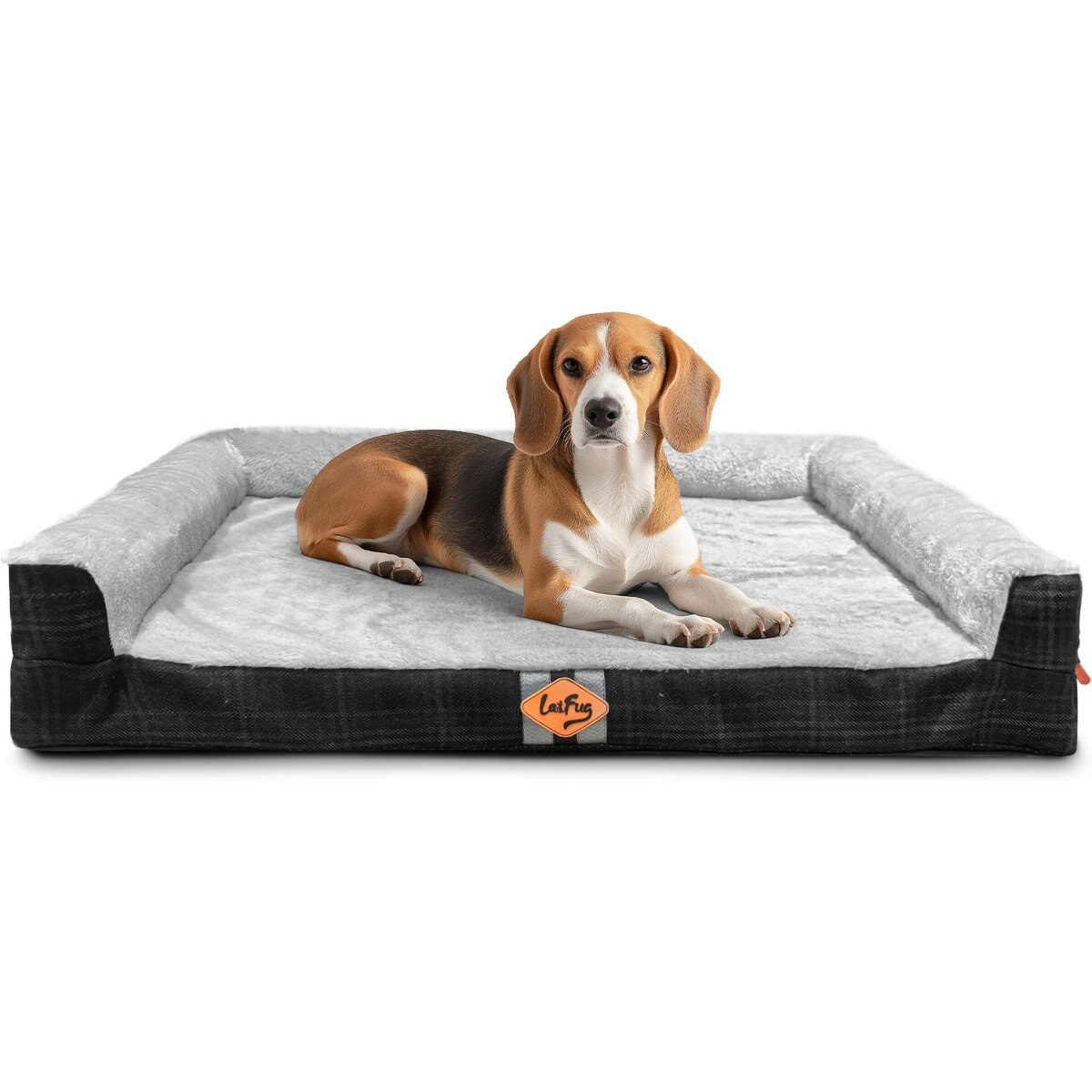 LaiFug Three-Sided Orthopedic Dog Bed, Black & Gray, Medium