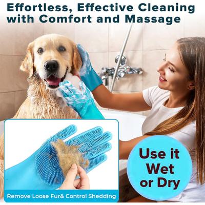 Show full view: Pet Republique Grooming Gloves for Deshedding & Bathing, Ultra-Soft Silicone Bristles for Dogs & Cats, Medium slide 2 of 5