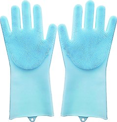 Pet Republique Long Sleeve Silicone Bathing Gloves with Foam Scrubbing Bristles for Dogs & Cats, Medium