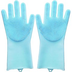 Pet Republique Long Sleeve Silicone Bathing Gloves with Foam Scrubbing Bristles for Dogs & Cats, Medium