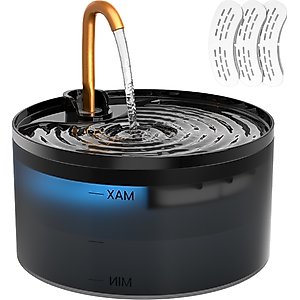 EOX Plastic with Copper Faucet Cat Water Fountain, Black, 71-oz