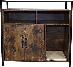 Zeus & Ruta Wooden Cat Litter Box Enclosure with Scratching Mat, Rustic Brown