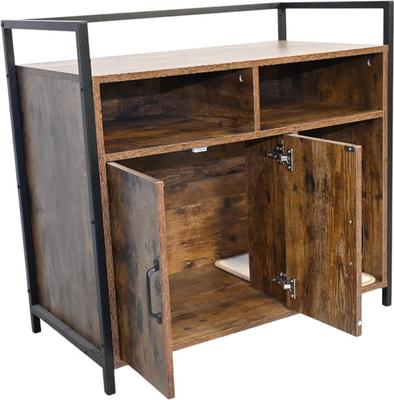 Show full view: Zeus & Ruta Wooden Cat Litter Box Enclosure with Scratching Mat, Rustic Brown slide 2 of 6