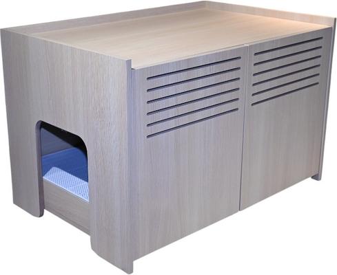 Show full view: Zeus & Ruta Modern Wooden Cat House & Litter Box Enclosure with Scratching Pad, Beige Brown slide 3 of 5