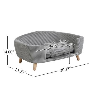Show full view: Bencmate Corduroy Couch Elevated Dog & Cat Bed with Wood Legs, 30.25 x 21.75 x 14-in, Grey slide 3 of 9