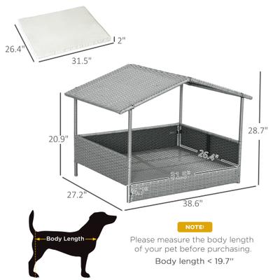 Show full view: jansno Wicker Cream White Cushion Elevated Dog Bed with Canopy, Gray slide 8 of 8