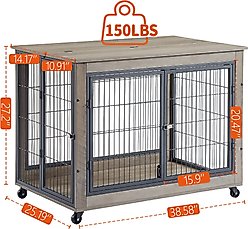 Zeus & Ruta Furntiure Style Side Table Double Door Dog Crate, Gray slide 2 of 6