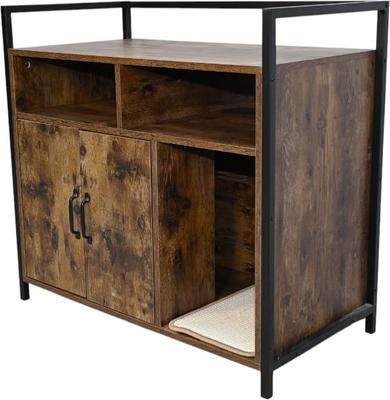 Show full view: Zeus & Ruta Wooden Cat Litter Box Enclosure with Scratching Mat, Rustic Brown slide 5 of 6