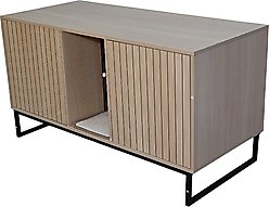 Zeus & Ruta Modern Wooden Cat House with Scratching Mat, Light Brown