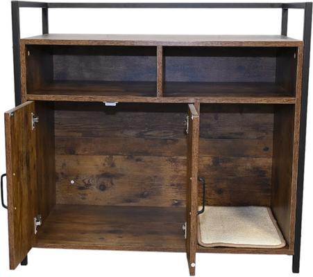 Show full view: Zeus & Ruta Wooden Cat Litter Box Enclosure with Scratching Mat, Rustic Brown slide 3 of 6