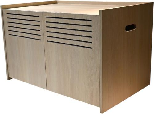 Show full view: Zeus & Ruta Modern Wooden Cat House & Litter Box Enclosure with Scratching Pad, Beige Brown slide 2 of 5