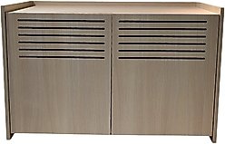 Zeus & Ruta Modern Wooden Cat House & Litter Box Enclosure with Scratching Pad, Beige Brown