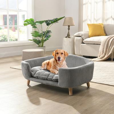 Show full view: Bencmate Corduroy Couch Elevated Dog & Cat Bed with Wood Legs, 30.25 x 21.75 x 14-in, Grey slide 2 of 9