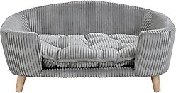 Bencmate Corduroy Couch Elevated Dog & Cat Bed with Wood Legs, 30.25 x 21.75 x 14-in, Grey