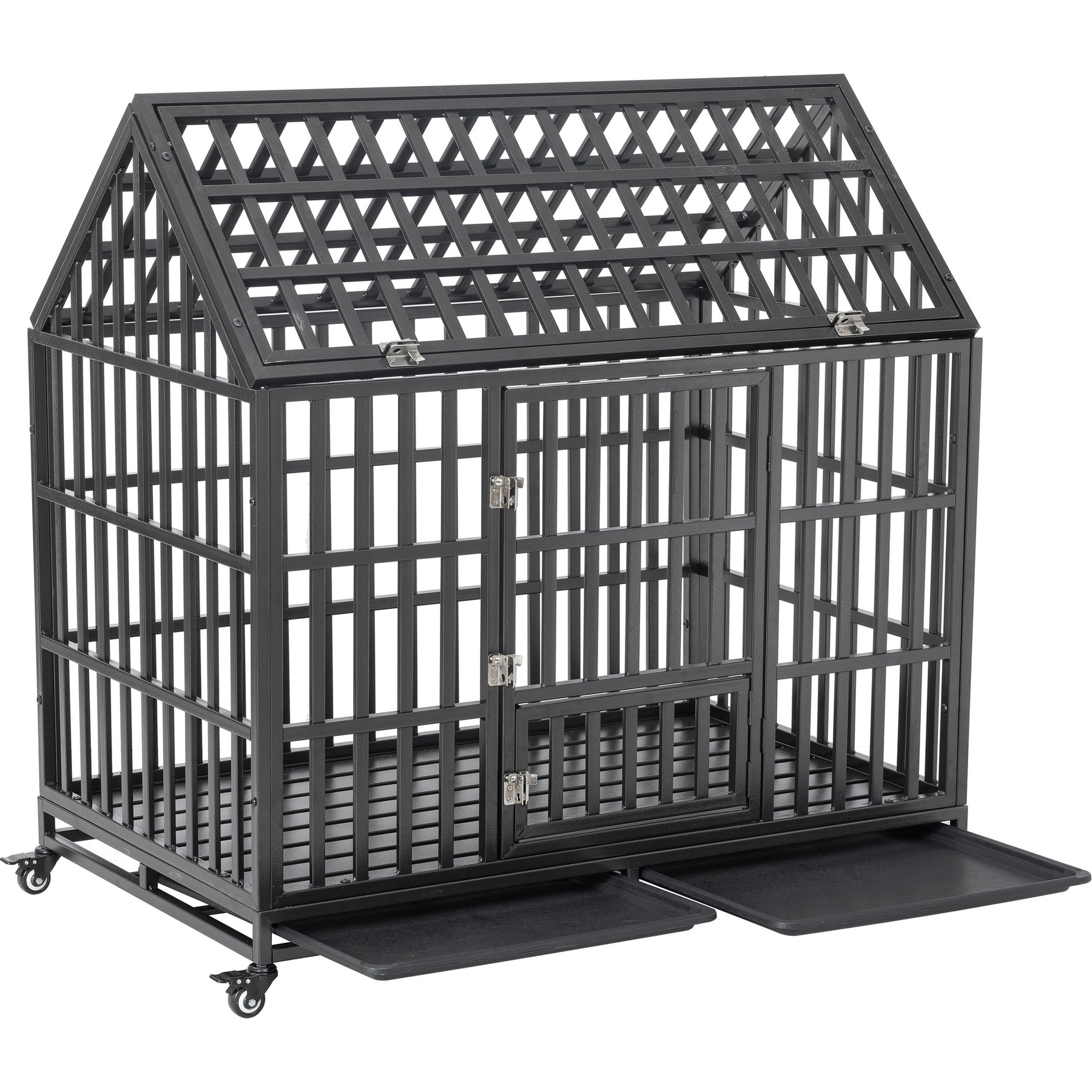 Zeus & Ruta Heavy Duty Dog Crate with 4 Lockable Wheels, Black, 48 inch