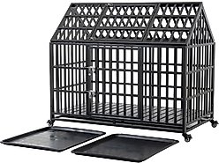 Zeus & Ruta Heavy Duty Dog Crate with 4 Lockable Wheels, Black, 52 inch