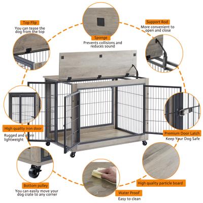 Show full view: Zeus & Ruta Furntiure Style Side Table Double Door Dog Crate, Gray slide 5 of 6
