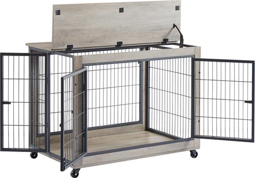 Show full view: Zeus & Ruta Furntiure Style Side Table Double Door Dog Crate, Gray slide 2 of 6