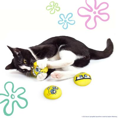 Show full view: SpongeBob Faces Cat Plush Toys with Catnip, Yellow, 6-Pack slide 3 of 6