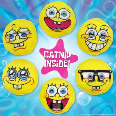 Show full view: SpongeBob Faces Cat Plush Toys with Catnip, Yellow, 6-Pack slide 2 of 6