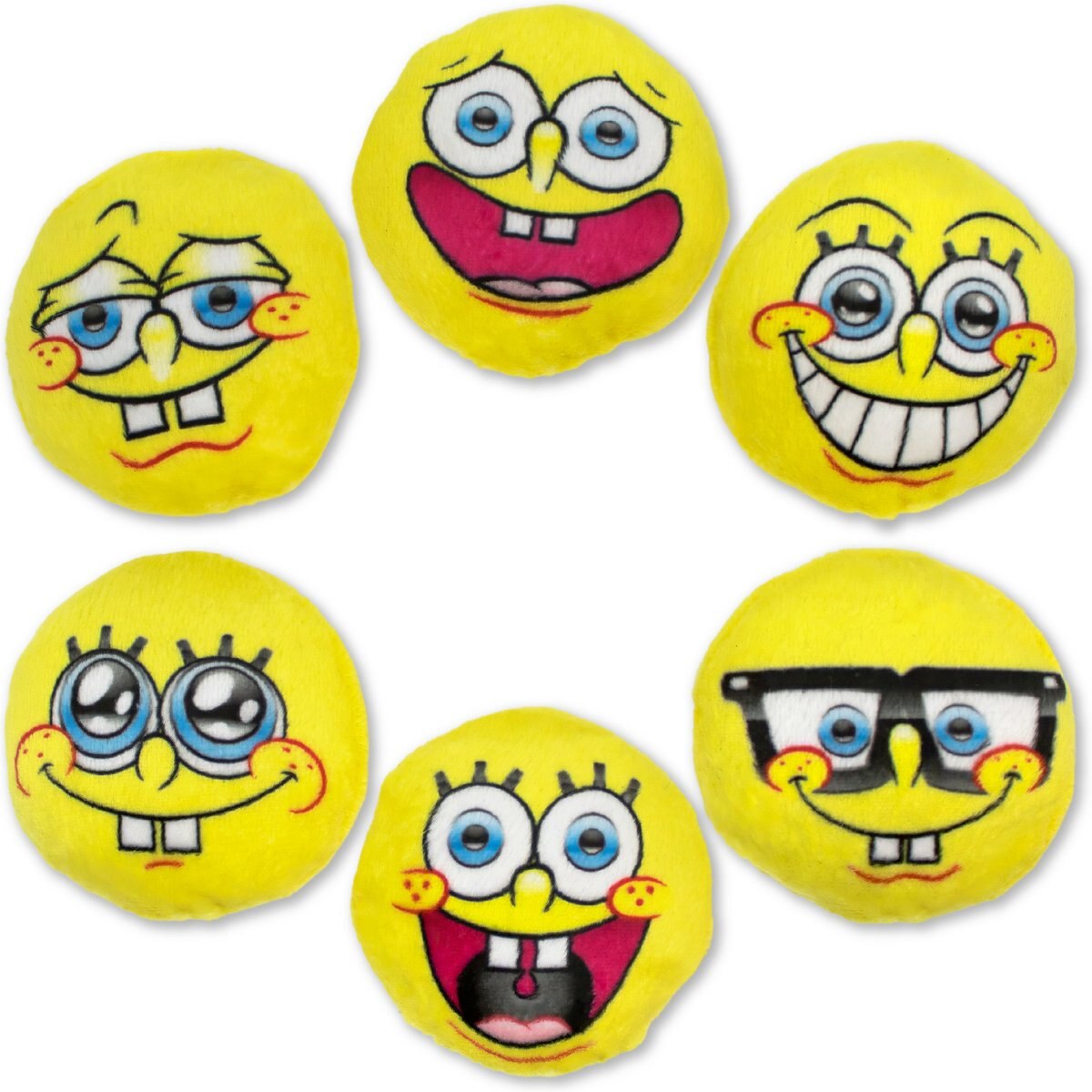SpongeBob Faces Cat Plush Toys with Catnip, Yellow, 6-Pack