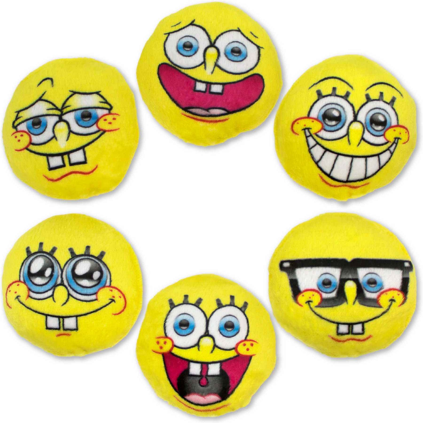 SpongeBob Faces Cat Plush Toys with Catnip, Yellow, 6-Pack