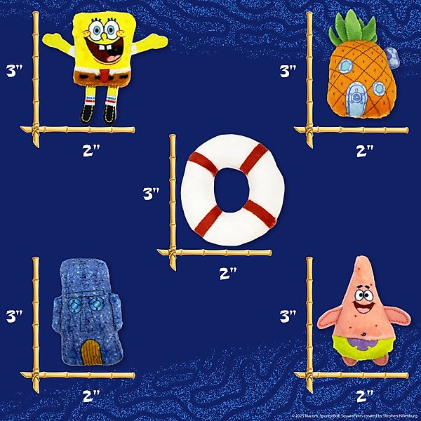 Show full view: SpongeBob Bikini Bottom Cat Plush Toys with Catnip, Yellow, 5-Pack slide 4 of 6