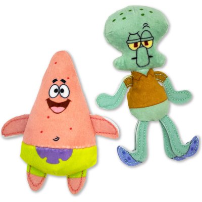 SpongeBob SpongeBob Squidward & Patrick Cat Plush Toy with Catnip, Blue, 2-Pack