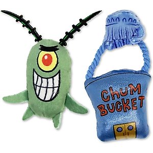 SpongeBob Plankton & Chum Bucket Cat Plush Toy with Catnip, Grey, 2-Pack