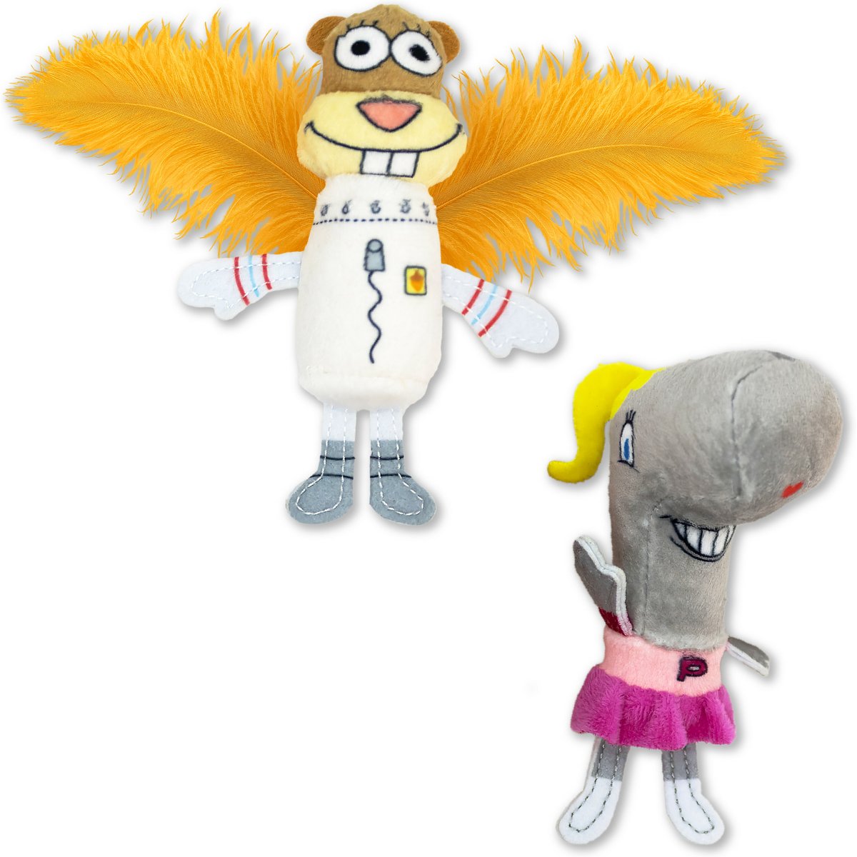 SpongeBob Pearl & Sandy Cat Plush Toy with Catnip, White, 2-Pack