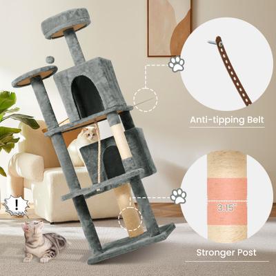 Show full view: TSCOMON Multi-Level 58-in Plush Cat Tree & Condo, Grey slide 3 of 9