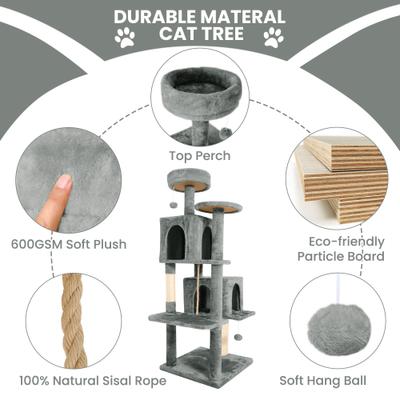 Show full view: TSCOMON Multi-Level 58-in Plush Cat Tree & Condo, Grey slide 6 of 9