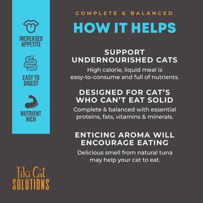 Show full view: Tiki Cat Solutions Liquid Meal Replacer Tuna in Goat's Milk Wet Cat Food, 6-oz spout pouch, case of 6 slide 6 of 13