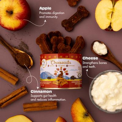 Show full view: Pawfect All Natural Grain-Free Cheese Biscuits with Apple, Cinnamon & Eggs Crunchy Dog Training Treats, 3.53-oz tin slide 4 of 9