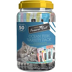 Fussie Cat Tuna 10 Flavors Variety Lickable Cat Treats, 0.5-oz tube, 50 count