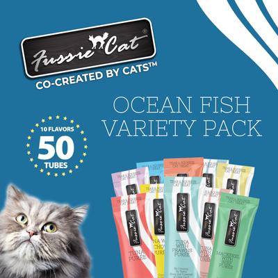 Show full view: Fussie Cat Tuna 10 Flavors Variety Lickable Cat Treats, 0.5-oz tube, 50 count slide 3 of 9