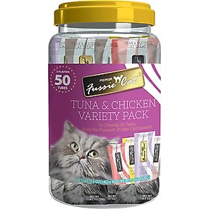 Fussie Cat Tuna & Chicken 5 Flavors Variety Lickable Cat Treats, 0.5-oz tube, 50 count