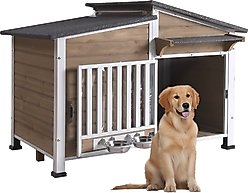 Aivituvin Wooden Dog House, Coffee, 39.7 x 25.5 x 32.2-in