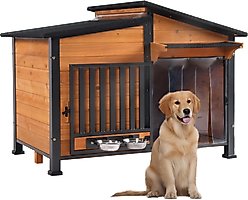 Aivituvin Wooden Dog House, Brown, 39.7 x 25.5 x 32.2-in