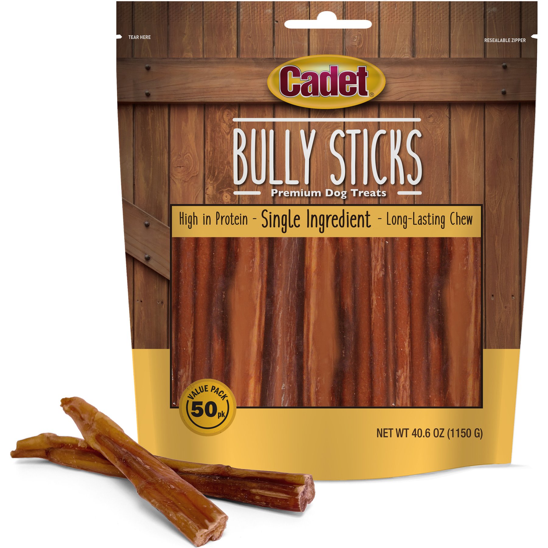 Cadet Bully Sticks Dog Chews, Small, 50 count