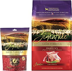 Zignature Lamb Limited Ingredient Formula Grain-Free Dry Dog Food, 25-lb bag + Zignature Grain-Free Lamb Formula Ziggy Bars Biscuit Dog Treats, 12-oz bag