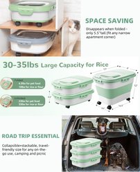 DDMOMMY Collapsible Dog & Cat Food Storage Container with Wheels, Scoop & Travel Silicone Bowl, Green/White, 23-lb capacity slide 2 of 9