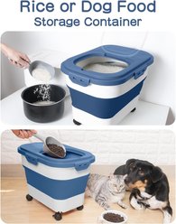 DDMOMMY Collapsible Dog & Cat Food Storage Container with Wheels, Airtight Lids, Scoop & Silicone Bowl, Blue/White, 23-lb capacity slide 2 of 9