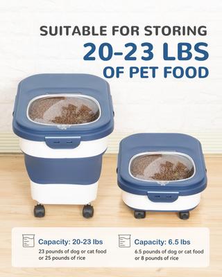 Show full view: DDMOMMY Collapsible Dog & Cat Food Storage Container with Wheels, Airtight Lids, Scoop & Silicone Bowl, Blue/White, 23-lb capacity slide 3 of 9