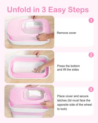 Show full view: DDMOMMY Collapsible Dog & Cat Food Storage Container with Airtight Lid, Scoop & Silicone Bowl, Pink/White, 13-lb capacity slide 6 of 9